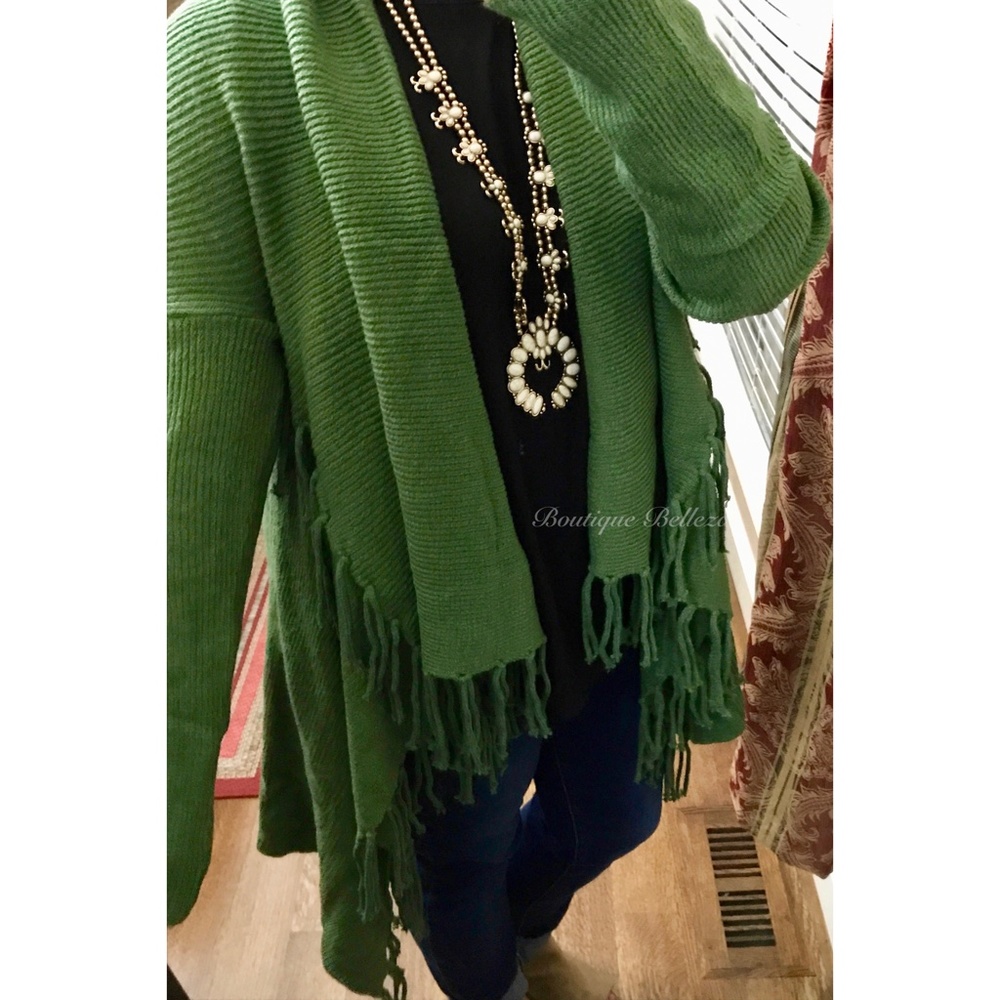 Fringed Fly Away Olive Cardigan Sweater